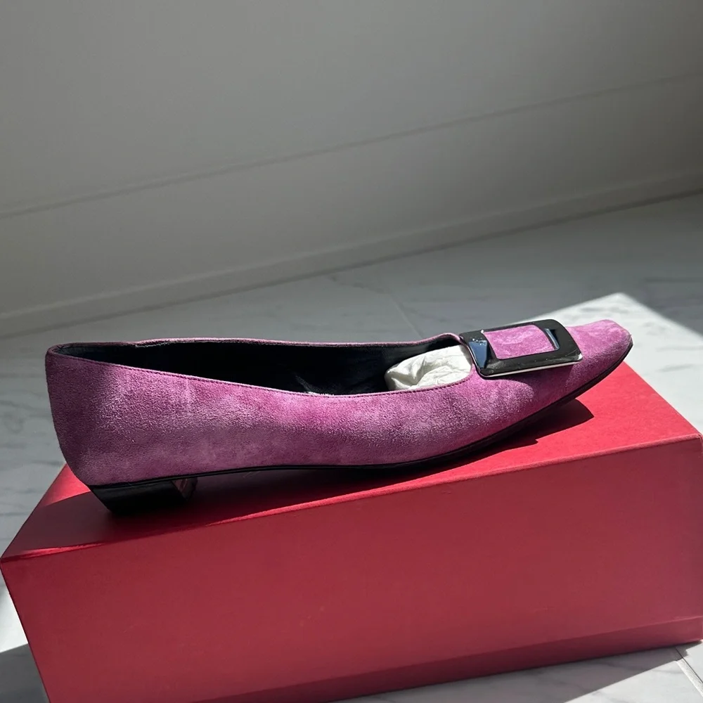 Roger Vivier rare pink suede Flats with Silver Buckle - Picture 10 of 16